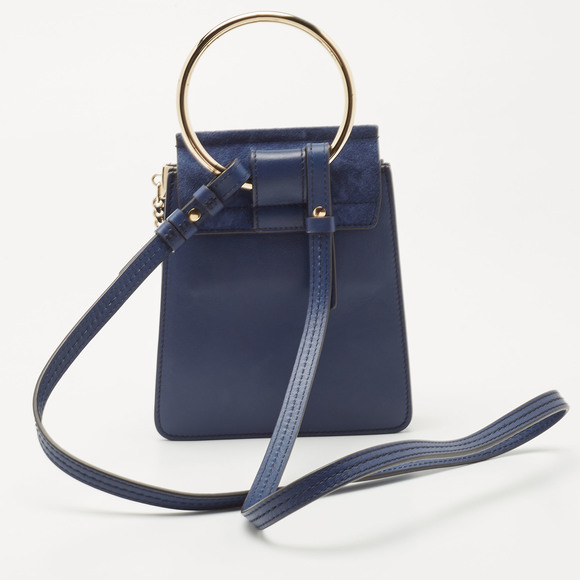 CHLOE Blue Leather and Suede Mini Faye Crossbody Bag - Picture 4 of 8